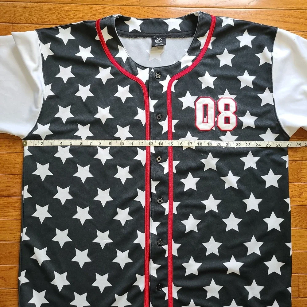 BTL Beyond The Limit Mens Button Up‎ Short Sleeve Stars Baseball Jersey 4XL